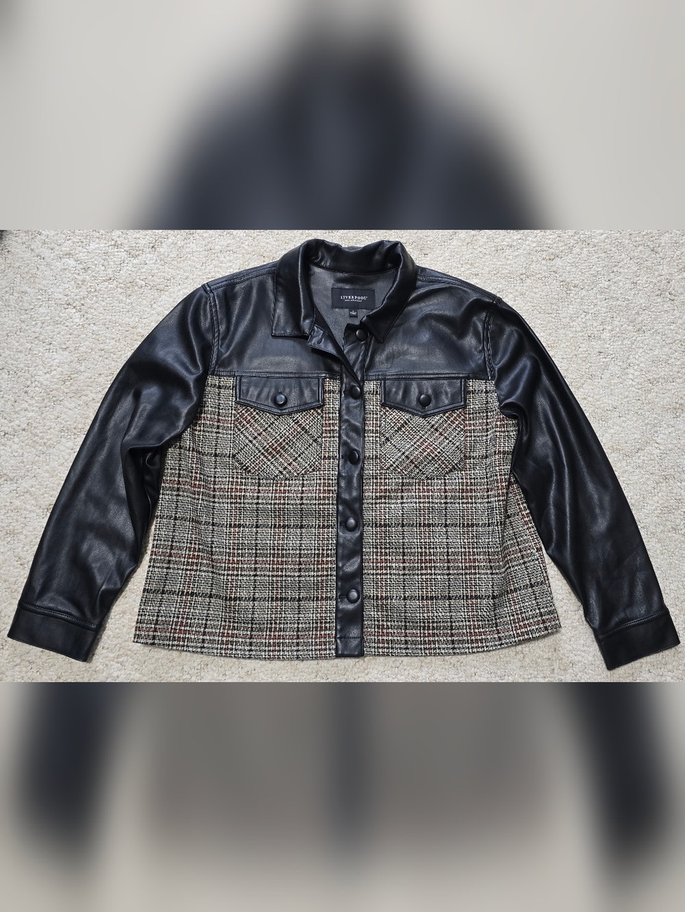 Liverpool Retro Plaid And Faux Leather Jacket Size L